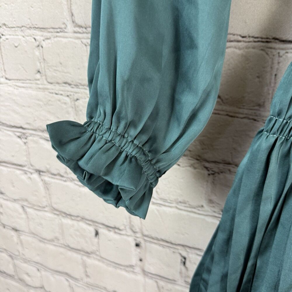 Reset By Jane Women Lana Dress in Teal Blue Size S Long Sleeves Pleated Feminine - Picture 8 of 13
